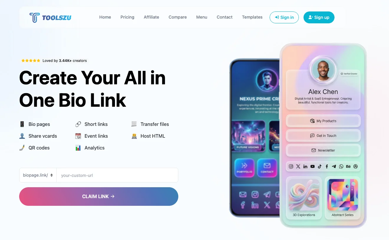 Toolszu Bio Link Creator Dashboard