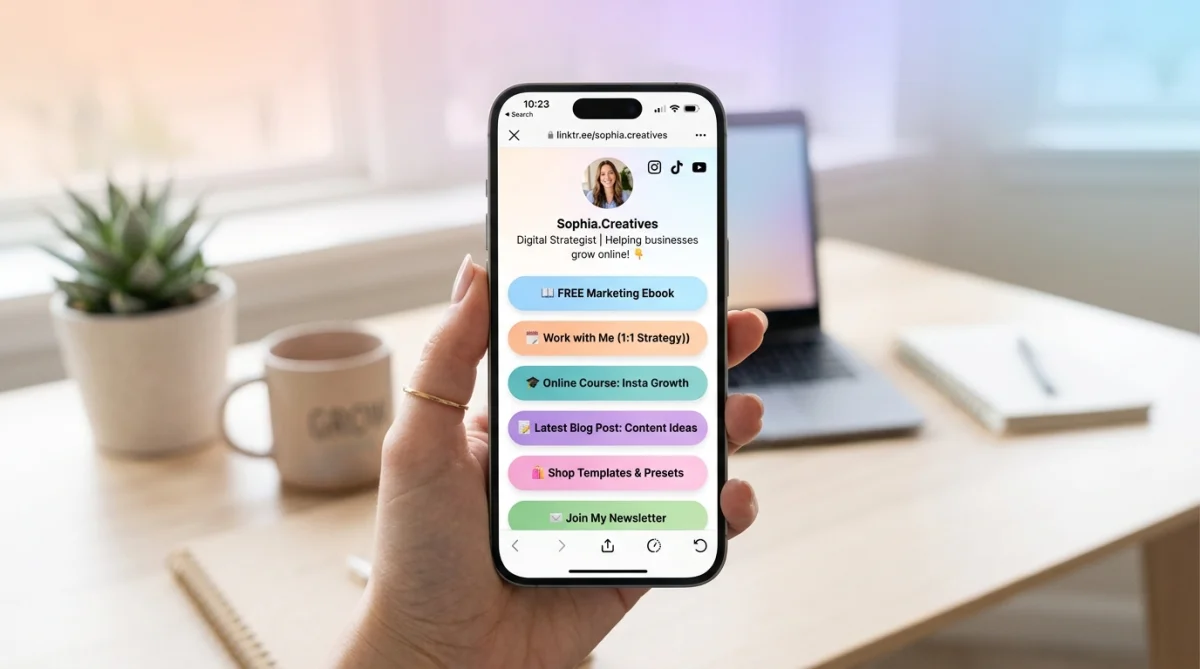 Instagram bio with multiple links example using link in bio tool