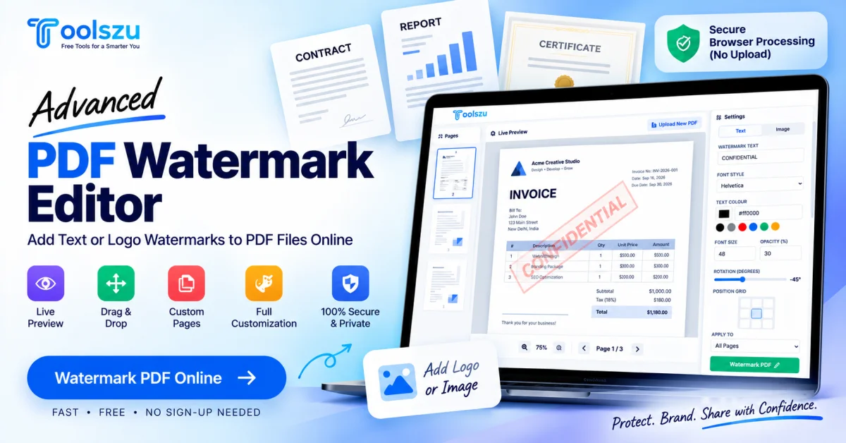 Advanced PDF Watermark Editor online tool with text and logo watermark support