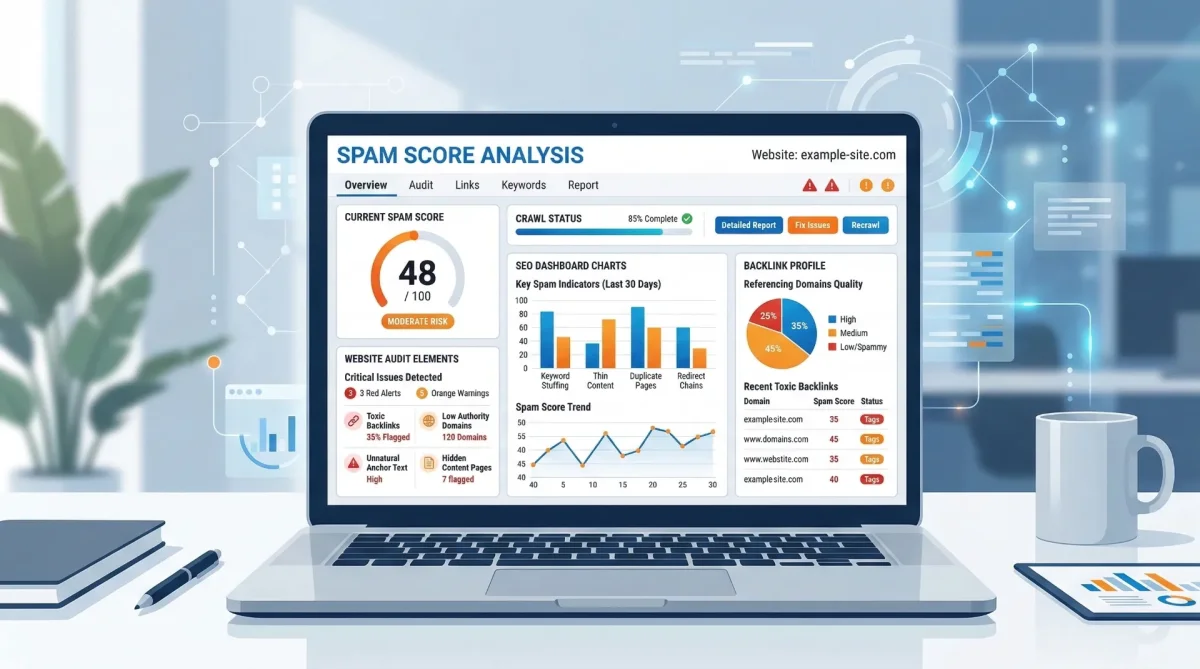 How to find spam score of a website SEO analysis illustration