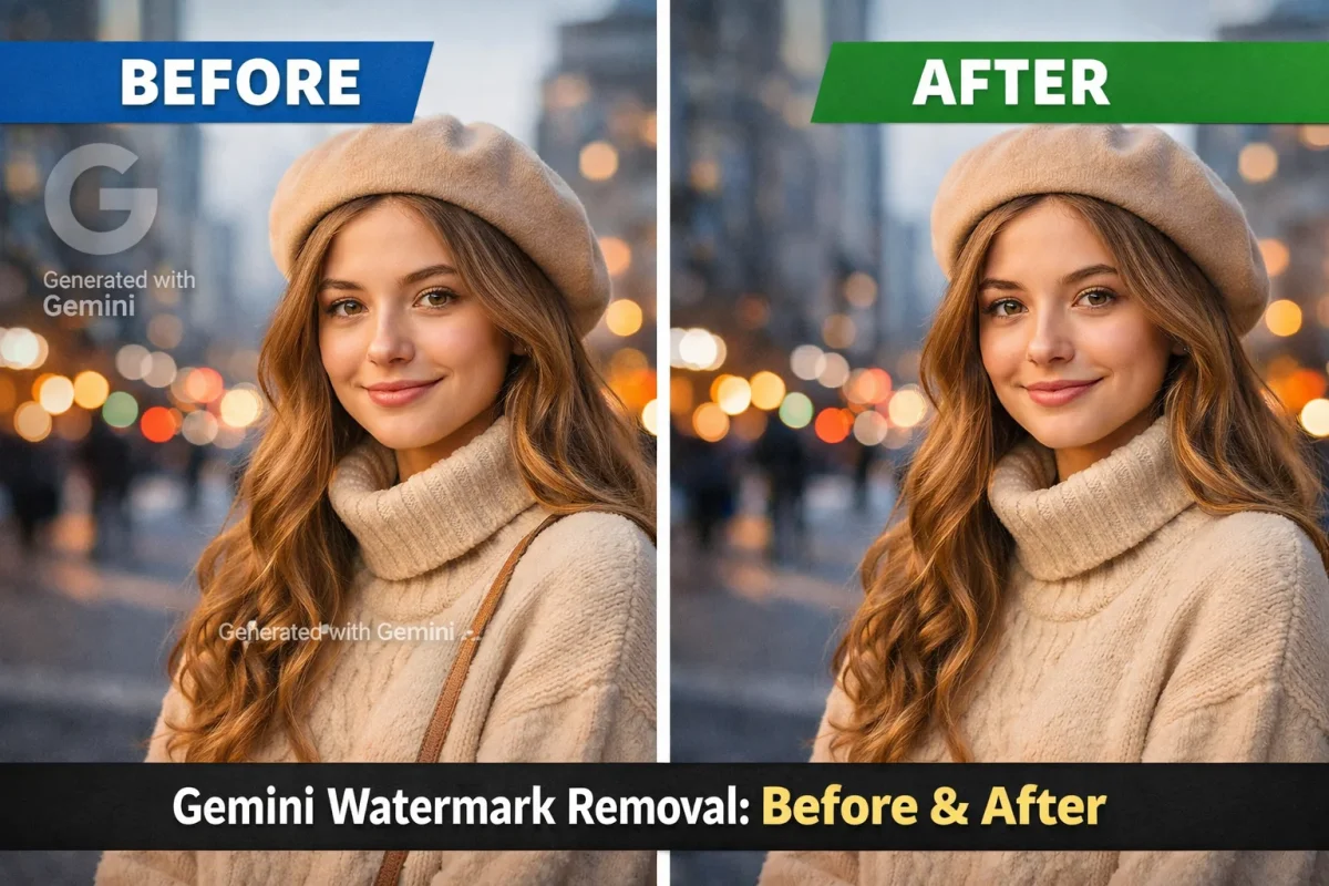 Gemini AI image watermark removal before and after