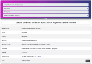 airtel payment bank IFSC Code